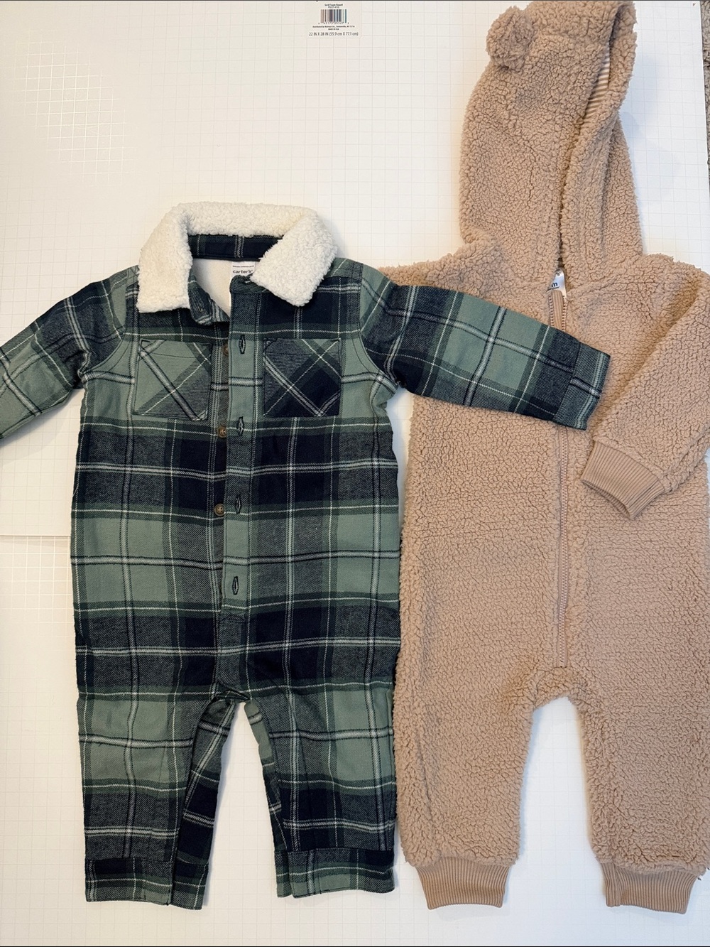 Carter's Green Plaid Sherpa-Collar One-Piece Footie 9M